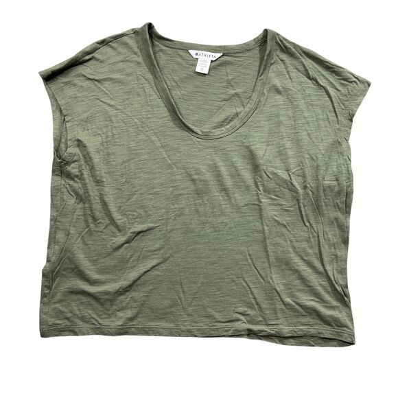 Athleta XS Crop Top Cap Sleeve Olive 100% Cotton Athletic Casual - Picture 1 of 5
